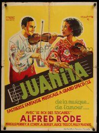 7p190 JUANITA French 24x32 '35 Pierre Caron, cool Dupuich art of Alfred Rode with violin!