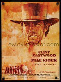 7p215 PALE RIDER French 15x21 '85 great artwork of cowboy Clint Eastwood by C. Michael Dudash!