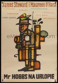 7p510 MR. HOBBS TAKES A VACATION Polish 23x33 '62 great Jerzy Flisak art of tourist Jimmy Stewart!