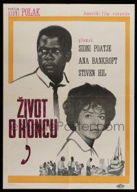 7p359 SLENDER THREAD Yugoslavian 20x28 '66 Poitier keeps Anne Bancroft from committing suicide!