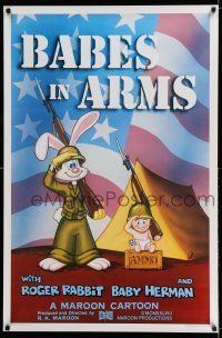 7r059 BABES IN ARMS Kilian 1sh '88 Roger Rabbit & Baby Herman in Army uniform with rifles!