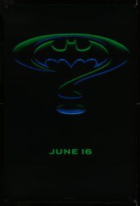 7r065 BATMAN FOREVER teaser 1sh '95 Kilmer, Kidman, cool question mark & bat symbol design!