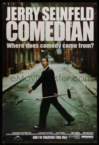 7r134 COMEDIAN advance 1sh '02 great image of Jerry Seinfeld walking across street with microphone!