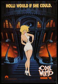 7r140 COOL WORLD teaser 1sh '92 cartoon art of Kim Basinger as Holli, she would if she could!