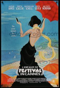 7r231 FESTIVAL IN CANNES 1sh '01 Anouk Aimee, artwork of sexy woman at the beach!