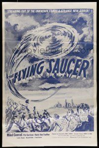 7r245 FLYING SAUCER 1sh R53 cool sci-fi artwork of UFOs from space & terrified people!