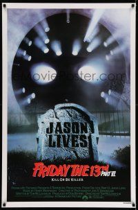 7r253 FRIDAY THE 13th PART VI 1sh '86 Jason Lives, cool image of hockey mask & tombstone!
