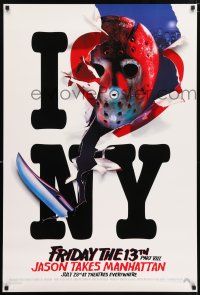 7r256 FRIDAY THE 13th PART VIII recalled July teaser 1sh '89 Jason Takes Manhattan, I love NY!