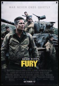 7r259 FURY advance DS 1sh '14 great image of soldier Brad Pitt and cast with tank!