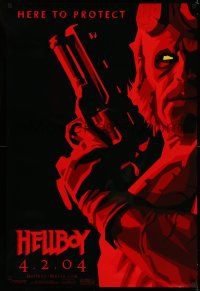 7r315 HELLBOY red style teaser 1sh '04 Mike Mignola, Ron Perlman in title role, here to protect!