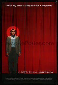 7r468 MAN ON THE MOON DS 1sh '99 Milos Forman, great image of Jim Carrey as Andy Kaufman on stage