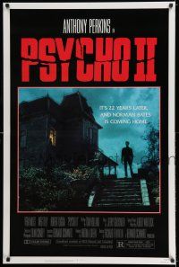 7r572 PSYCHO II 1sh '83 Anthony Perkins as Norman Bates, cool creepy image of classic house!