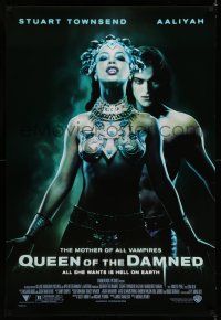 7r581 QUEEN OF THE DAMNED 1sh '01 close up of sexy vampire Aaliyah & Stuart Townsend!