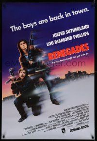 7r597 RENEGADES advance 1sh '89 Keifer Sutherland & Lou Diamond Phillips in action!