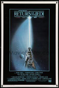 7r600 RETURN OF THE JEDI 1sh '83 George Lucas classic, art of hands holding lightsaber!