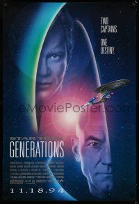 7r701 STAR TREK: GENERATIONS advance 1sh '94 Stewart as Picard & Shatner as Kirk, two captains!