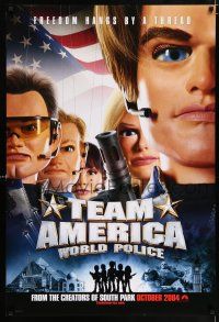 7r731 TEAM AMERICA: WORLD POLICE teaser DS 1sh '04 Parker & Stone, freedom hangs by a thread!