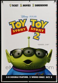 7r016 TOY STORY/TOY STORY 2 printer's test advance DS 1sh '09 cute 3-D CGI double-bill, alien image!
