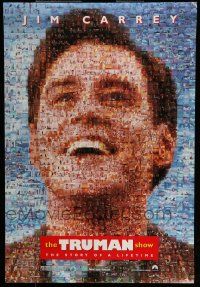 7r781 TRUMAN SHOW teaser DS 1sh '98 really cool mosaic art of Jim Carrey, Peter Weir