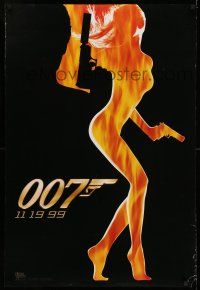 7r838 WORLD IS NOT ENOUGH teaser DS 1sh '99 James Bond, cool flaming silhouette of sexy girl!