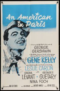 7t089 AMERICAN IN PARIS 1sh R50s wonderful art of Gene Kelly dancing with sexy Leslie Caron!