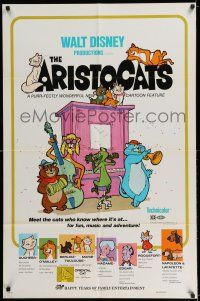 7t100 ARISTOCATS 1sh R73 Walt Disney feline jazz musical cartoon, great colorful image!