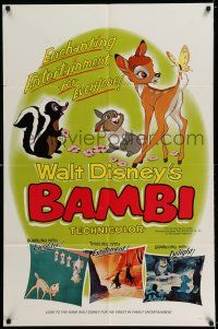 7t112 BAMBI style B 1sh R66 Walt Disney cartoon deer classic, great art with Thumper & Flower!