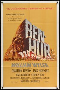 7t121 BEN-HUR 1sh '60 Charlton Heston, William Wyler classic religious epic, chariot art!