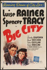 7t125 BIG CITY style C 1sh '37 art of Luise Rainer & Spencer Tracy, roaring drama of city love!