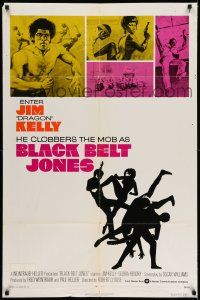 7t131 BLACK BELT JONES 1sh '74 Jim Dragon Kelly, Scatman Crothers, cool kung fu silhouette art!