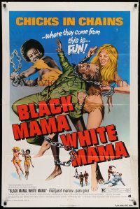 7t134 BLACK MAMA WHITE MAMA 1sh '72 classic wacky sexy art of two barely dressed chicks w/chains!