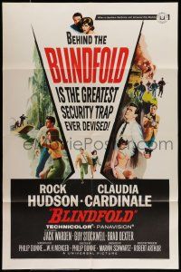 7t138 BLINDFOLD 1sh '66 Rock Hudson, Claudia Cardinale, greatest security trap ever devised!