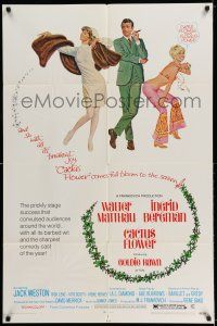 7t162 CACTUS FLOWER 1sh '69 art of Matthau, sexy hippie Goldie Hawn & nurse Bergman!