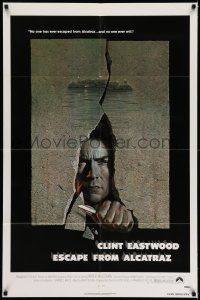 7t353 ESCAPE FROM ALCATRAZ 1sh '79 cool artwork of Clint Eastwood busting out by Lettick!
