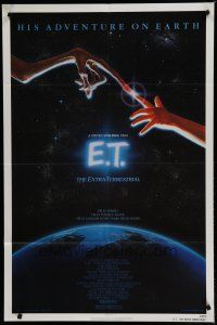 7t344 E.T. THE EXTRA TERRESTRIAL 1sh '83 Drew Barrymore, Spielberg, Alvin art, continuous release!