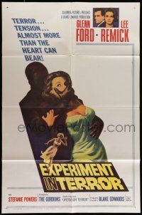 7t355 EXPERIMENT IN TERROR 1sh '62 Glenn Ford, Lee Remick, more tension than the heart can bear!