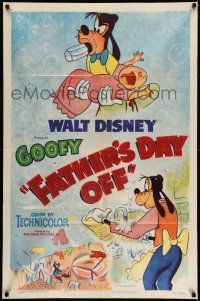 7t361 FATHER'S DAY OFF 1sh '53 Disney, great image of Goofy having to mind the baby & do laundry!
