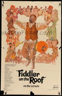 7t368 FIDDLER ON THE ROOF 1sh '71 cool artwork of Topol & cast by Ted CoConis!