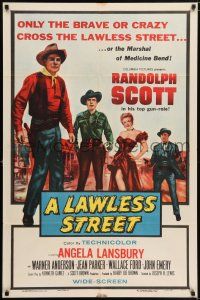 7t518 LAWLESS STREET style B 1sh '55 Randolph Scott is running out of luck, bullets & his woman too