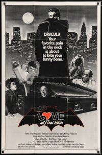 7t530 LOVE AT FIRST BITE 1sh '79 AIP, wacky vampire image of George Hamilton as Dracula!
