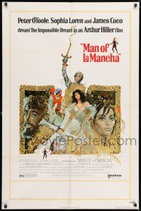 7t543 MAN OF LA MANCHA 1sh '72 Peter O'Toole, Sophia Loren, cool Ted CoConis art!