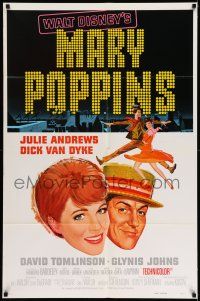 7t552 MARY POPPINS style A 1sh R80 Julie Andrews & Dick Van Dyke in chimney sweep scene, Disney