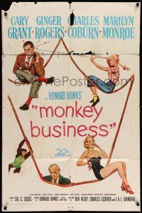 7t563 MONKEY BUSINESS 1sh '52 Cary Grant, Ginger Rogers, sexy Marilyn Monroe, Charles Coburn