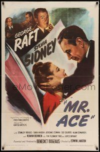 7t571 MR. ACE 1sh '46 close up of George Raft holding pretty Sylvia Sidney, film noir!