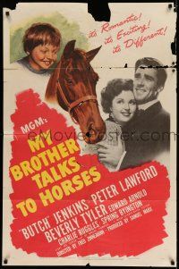 7t578 MY BROTHER TALKS TO HORSES 1sh '47 art of Butch Jenkins & race horse, Peter Lawford, Tyler