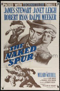 7t584 NAKED SPUR 1sh R62 art of strong man James Stewart & sexy bait Janet Leigh!
