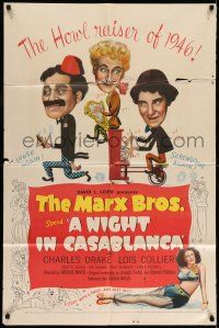 7t591 NIGHT IN CASABLANCA 1sh '46 wonderful art of The Marx Brothers, Groucho, Chico & Harpo!