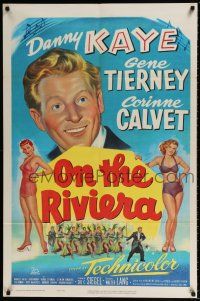 7t613 ON THE RIVIERA 1sh '51 art of Danny Kaye, sexy Gene Tierney & Corinne Calvet!