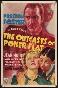 7t627 OUTCASTS OF POKER FLAT 1sh '37 Bret Harte classic, art of Preston Foster & Jean Muir!