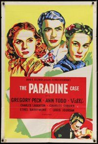 7t634 PARADINE CASE Canadian 1sh R50s Alfred Hitchcock, different art of Gregory Peck, Todd & Valli!
